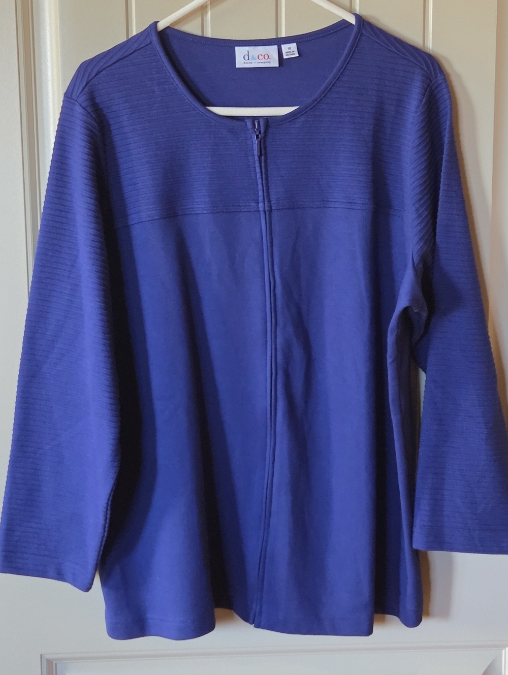 Denim & Co. Blue Textured Ribbed Zip Front Cardigan Sweater 1X